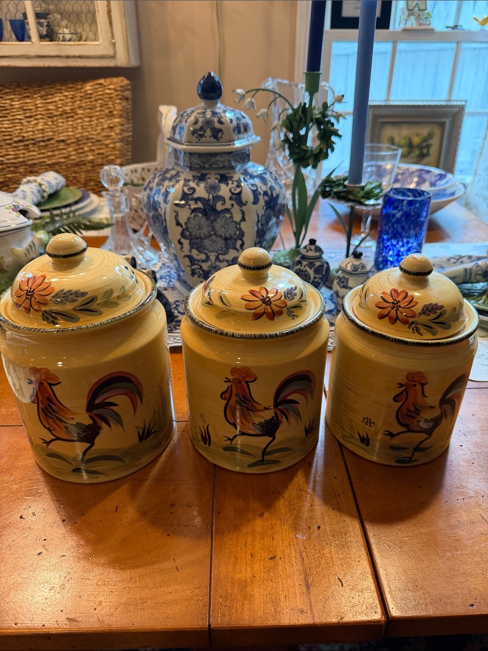 Hand-Painted Rooster Ceramic Kitchen Canister Set of in Yellow